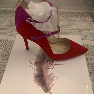 Brand New Jessica Simpson JS-LIVIANA Red Muse Combo Lux kid Suede. Size 8.5M